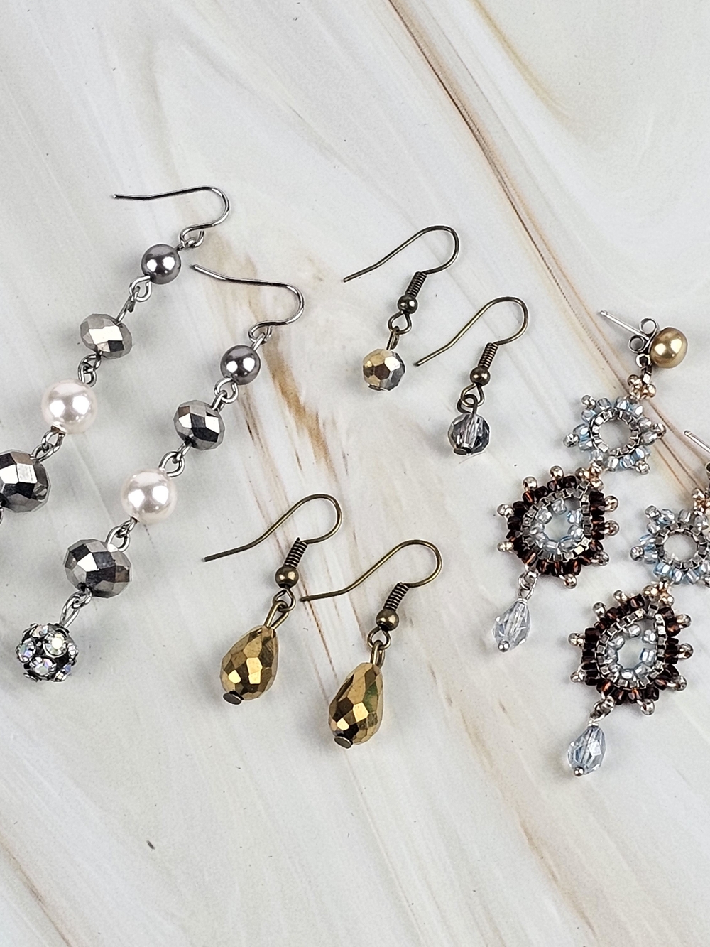 Silver Tone Metallic Bead Pierced Cluster Drop Earrings Fashion Jewelry Lot of 4